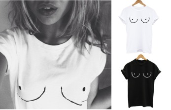 Free-Shipping-Women-summer-style-T-Shirts-2015-Summer-Tops-Tees-Nipple-Print-White-Black-T
